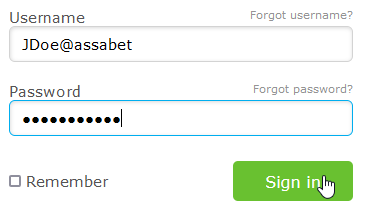 screen capture showing @assabet typed in after the username